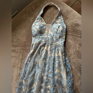 Speechless maxi dress, size 5, halter neck, from Macy's, cream and light blue.